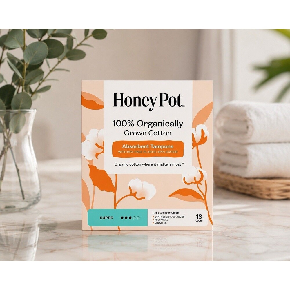 The Honey Pot Organic Cotton Tampons Super 18 Ct BPA-Free Applicator